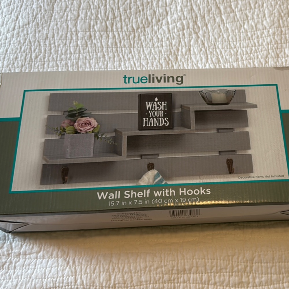 Trueliving Gray Wall Shelf with Hooks